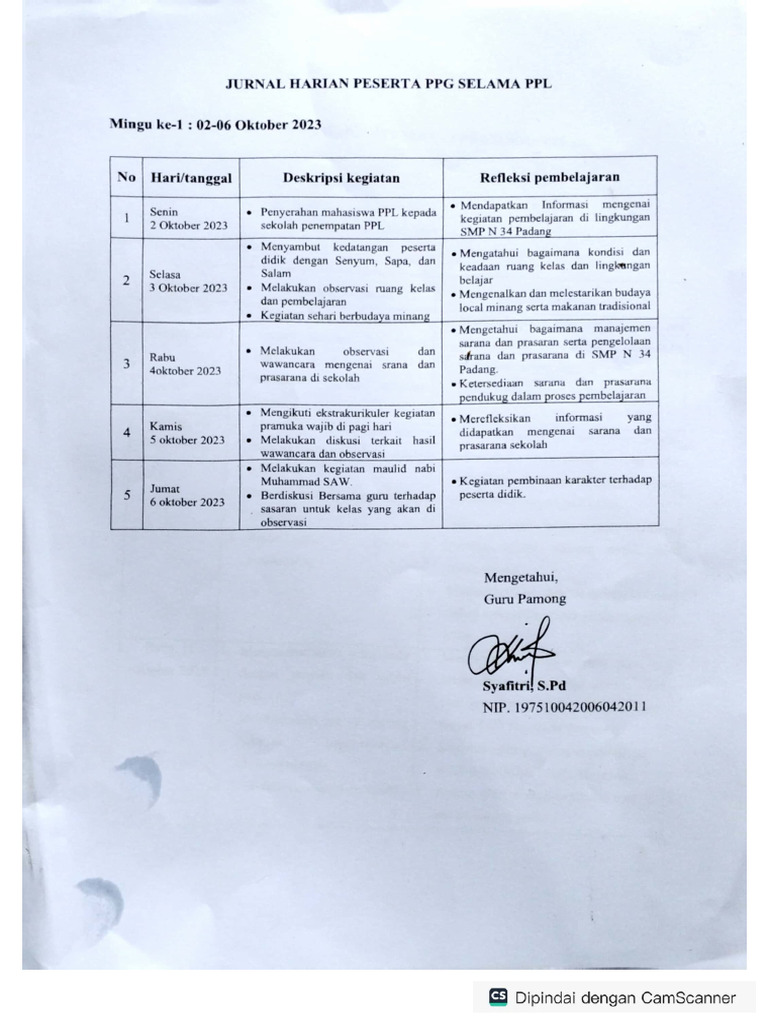 Jurnal Harian Minggu 1 Pdf