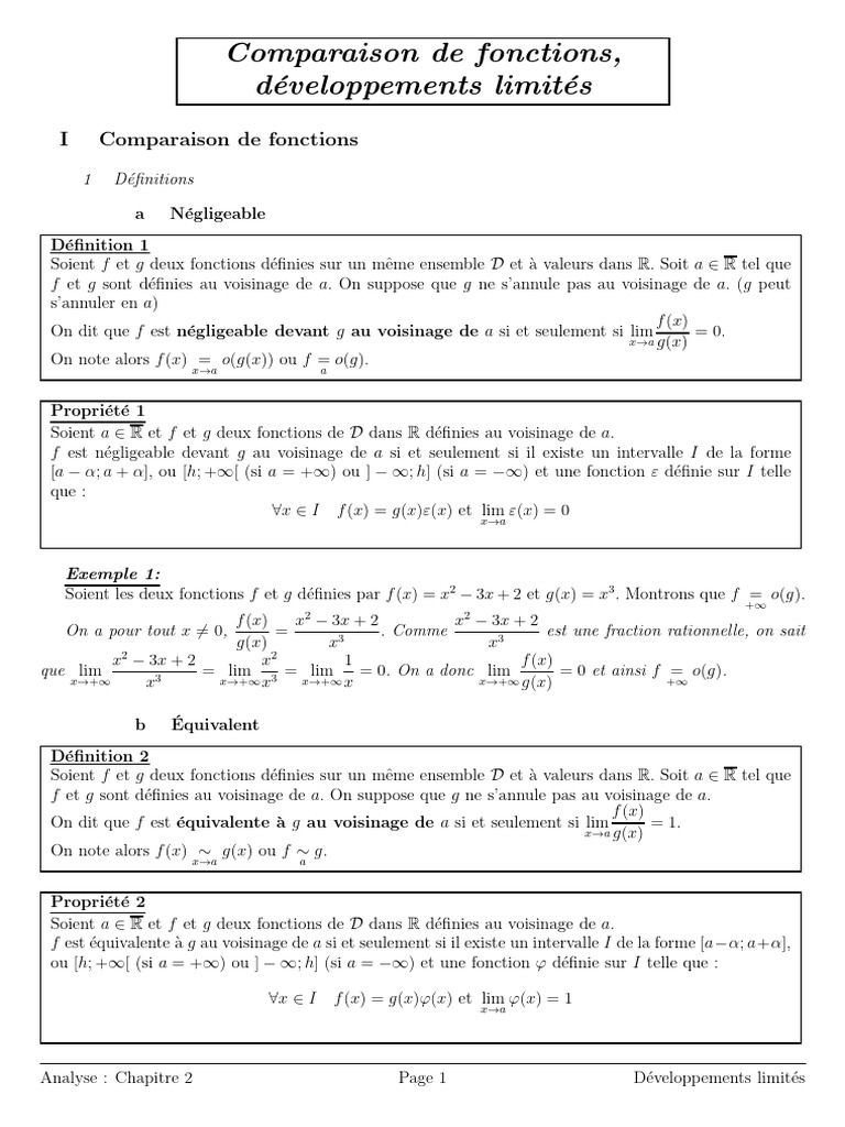 Comparaison et Développements Limités | PDF | Limite (mathématiques ...