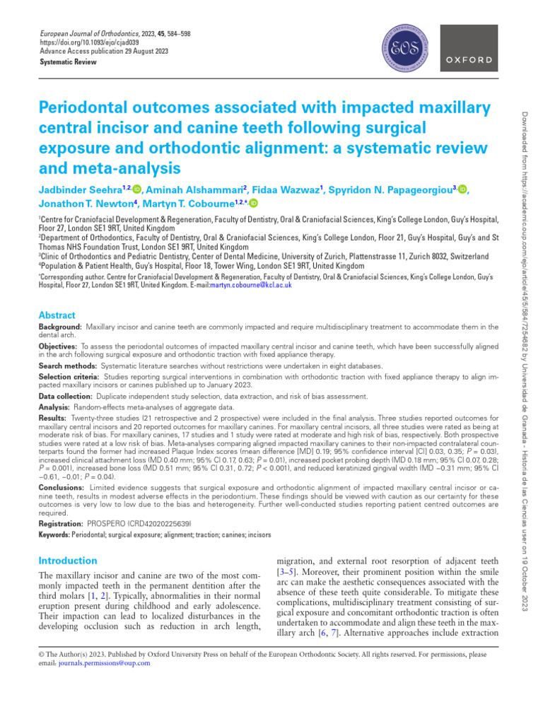 Jadbinder Seehra Periodontal Associated With Impacted