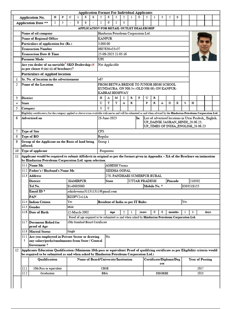 Retail Outlet Dealership Application Form | PDF | Identity Document ...