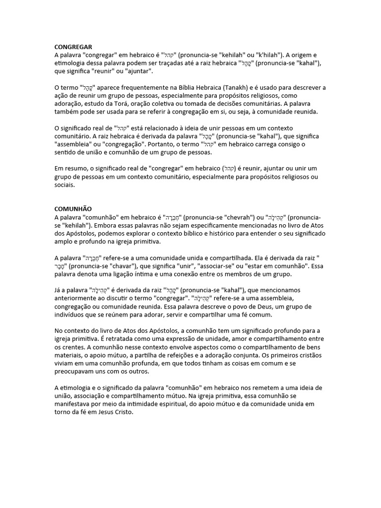 Congregar e Comunhão | PDF