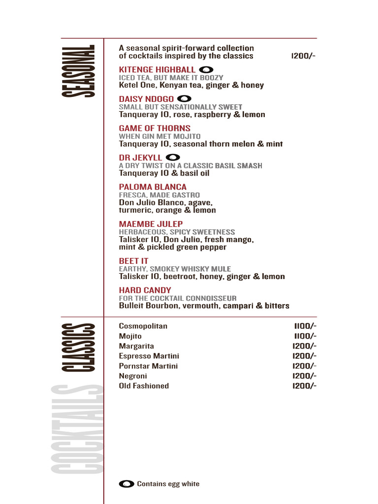 Seasonal Cocktail and Wine Menu | PDF | Martini (Cocktail) | Gin