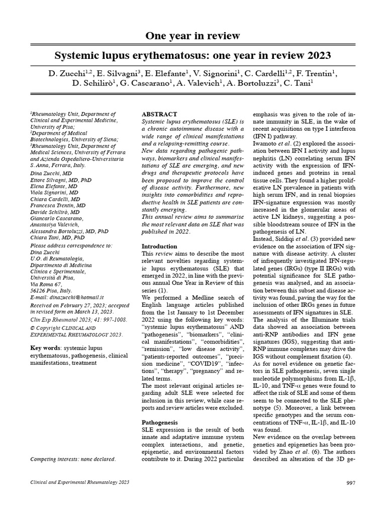 Systemic Lupus Erythematosus One Year in Review 2023 | PDF
