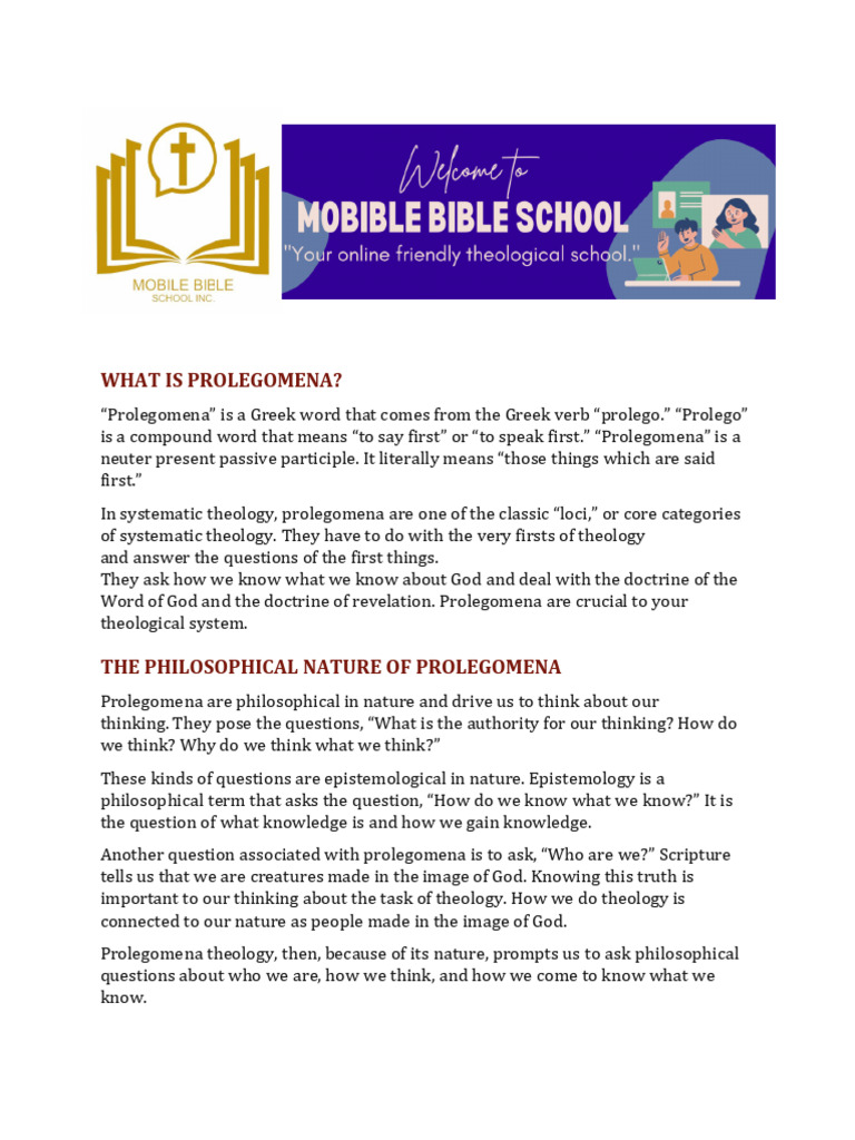 What Is Prolegomena PDF Theology God