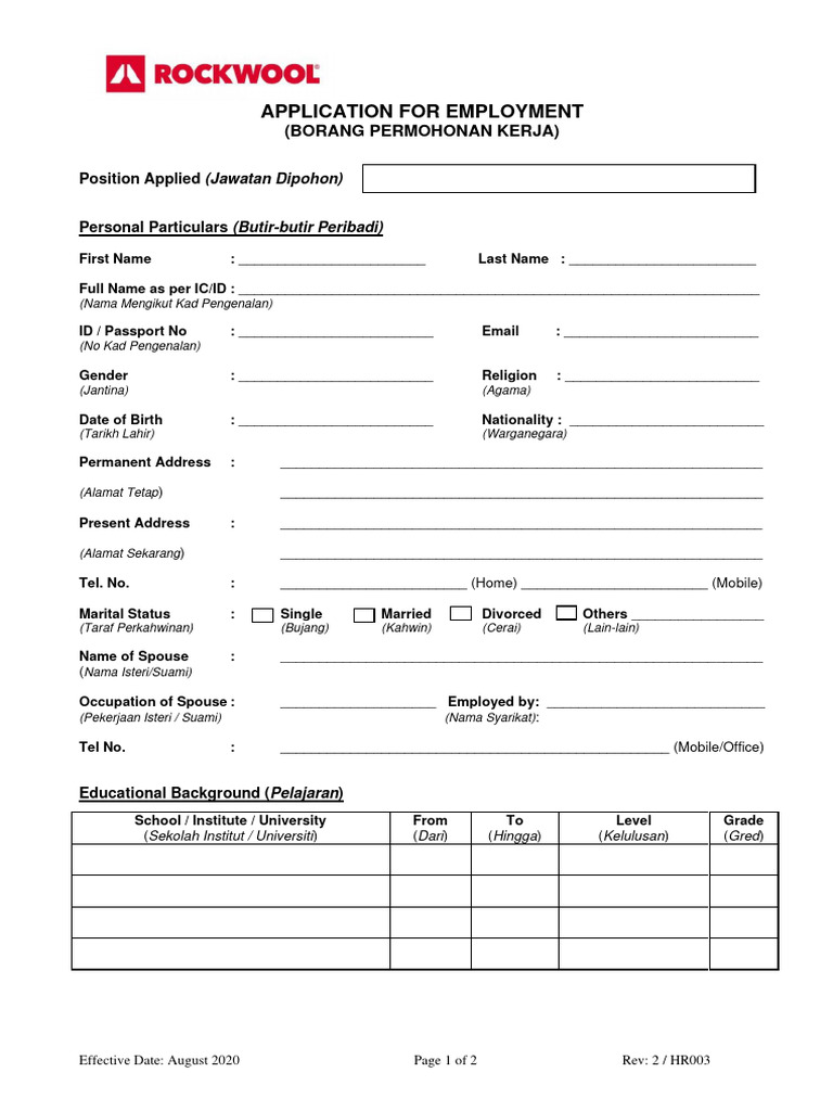 RW - Application For Employment Form | PDF | Justice | Crime & Violence