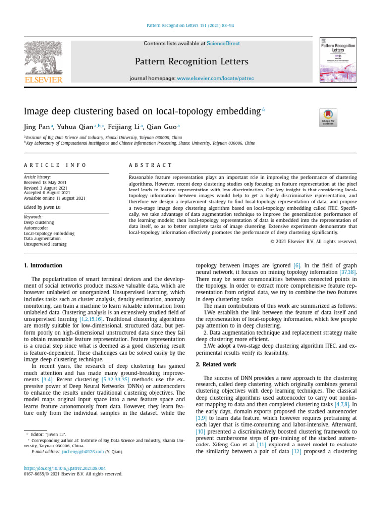 Image Deep Clustering Based On Local-Topology Embedding | PDF