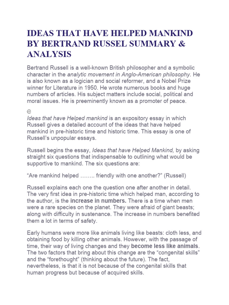 Ideas That Have Helped Mankind by Bertrand Russel Summary Download