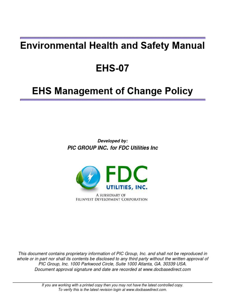 EHS Management of Change Policy | PDF | Occupational Safety And Health ...