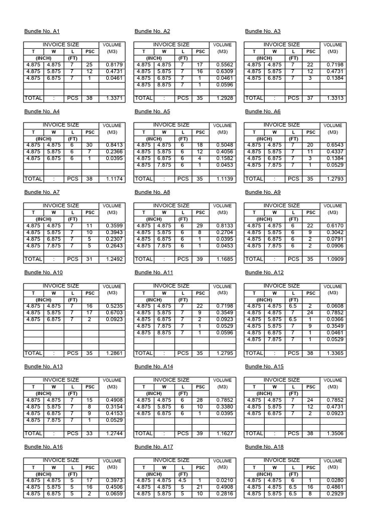 Invoice Bundles Volume and Size Data | PDF | Printing | Written ...