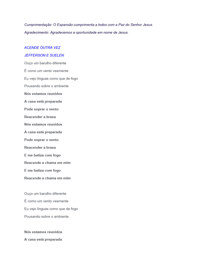 Acende Outra Vez: Ministração e Letra | PDF