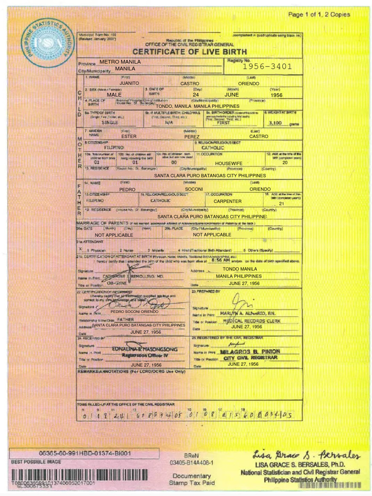 Philippine Live Birth Certificate Form | PDF