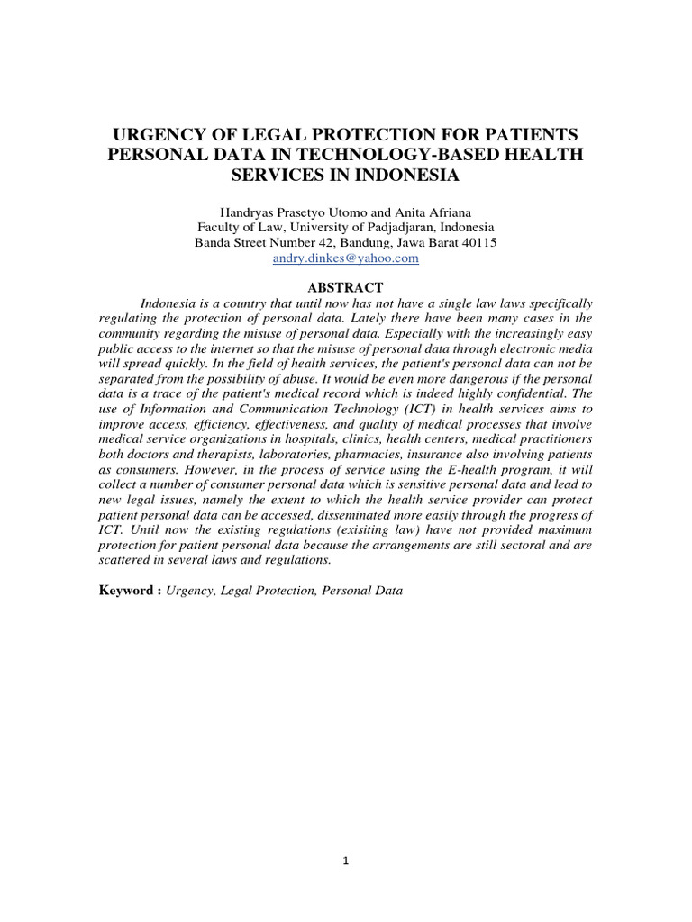 Urgency of legal protection for patients personal data in technology
