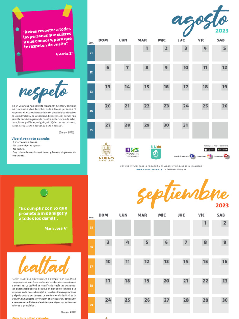 Calendario Valores 20232024 PDF