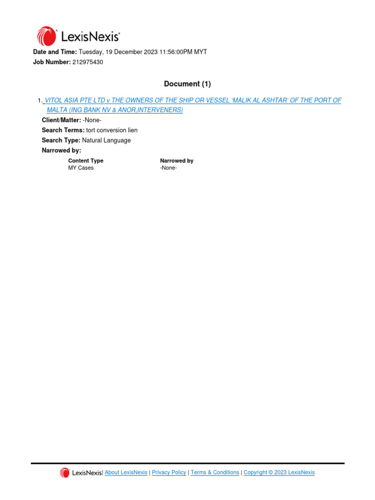Vitol Asia Pte LTD V The Owners of The Ship or Vessel | PDF | Justice ...