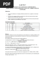 Lab No.7: Measurement of Coupling Coefficient, Directivity and Insertion Loss of A Directional Coupler