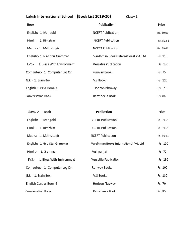 School Book List 2019-20 | PDF | Science