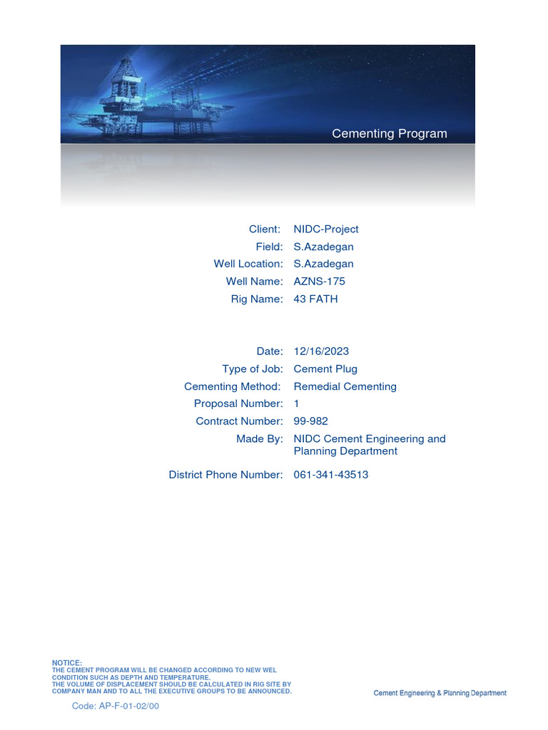 Cmt program cmt plug 4240 m pdf casing borehole pump