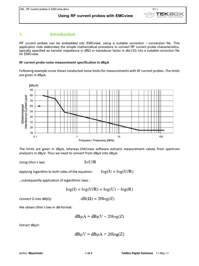 AN - RF Current Probes in EMCview - V1.1 | PDF | Decibel | Logarithm