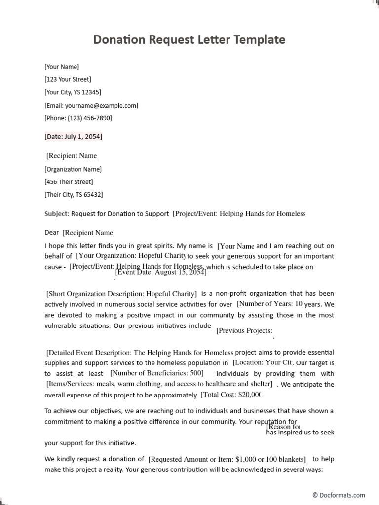 Donation Request Letter Template | PDF | Homelessness