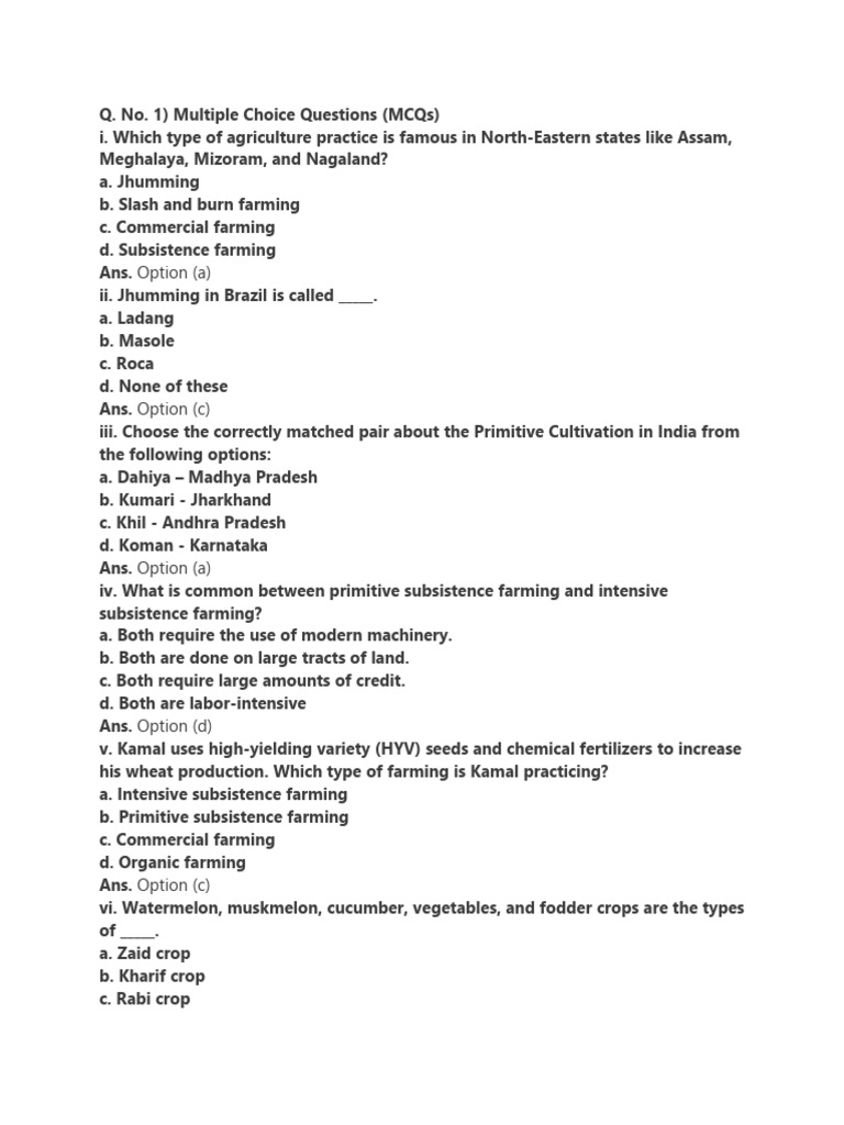 Agriculture Extra Questions Pdf