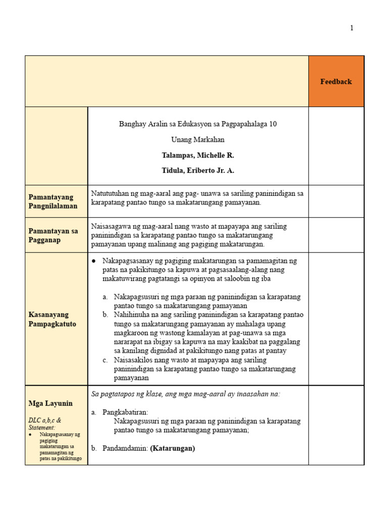 1st Draft Talampas Tidula Lesson Plan | PDF