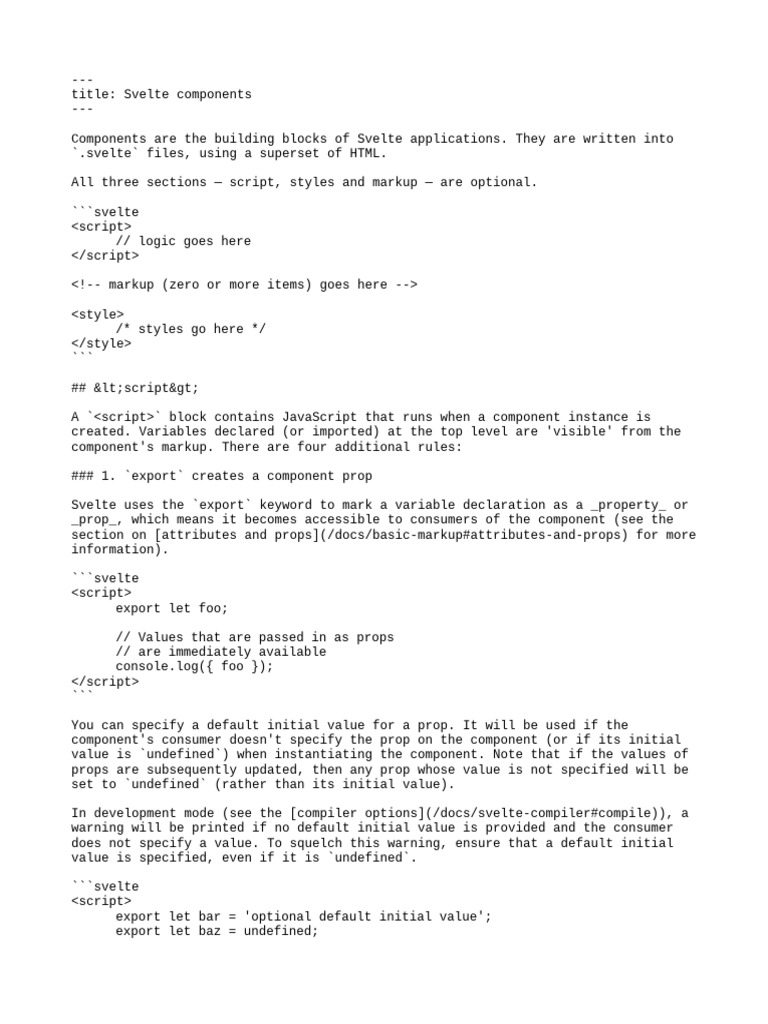 Svelte Component Basics and Props | PDF | Variable (Computer Science ...