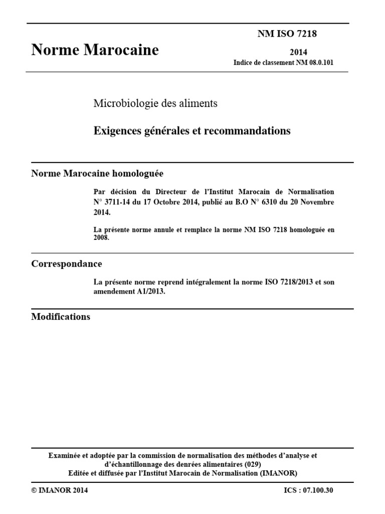 Norme NM ISO 7218: Microbiologie Alimentaire | PDF | Calibrage | Ultra ...
