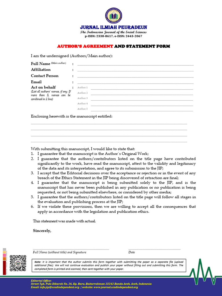Author's Agreement and Statement Form JIP | PDF | Business | Social Science