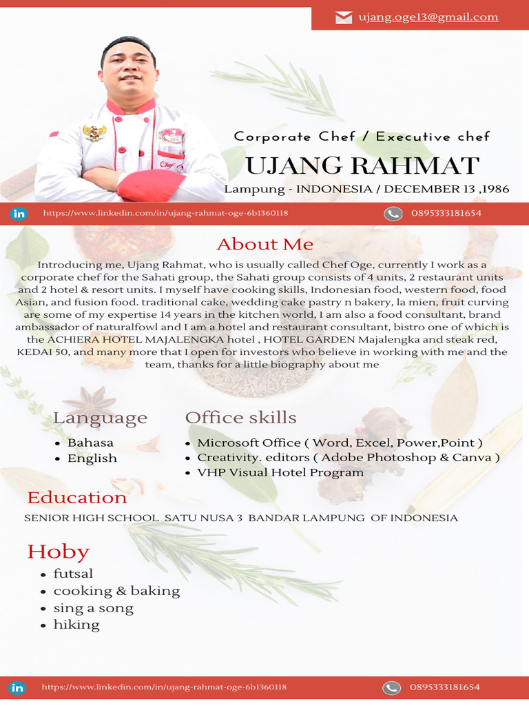Ujang Rahmat: Corporate Chef Profile | PDF | Chef | Jakarta