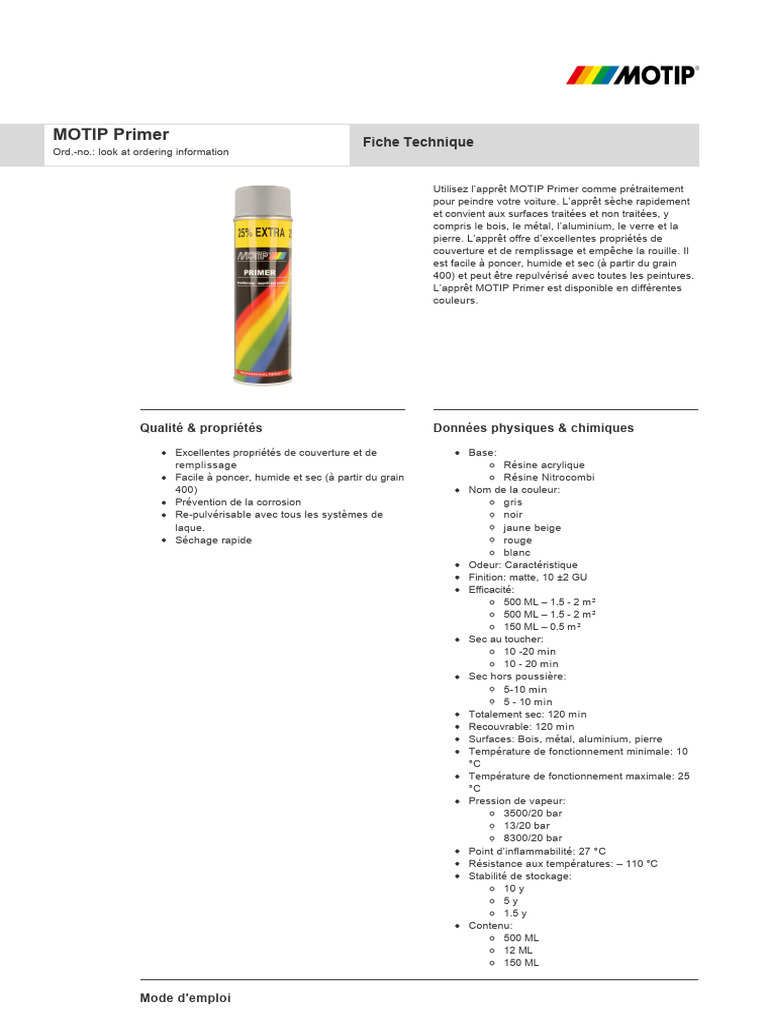 Apprêt MOTIP Primer : Guide d'utilisation | PDF