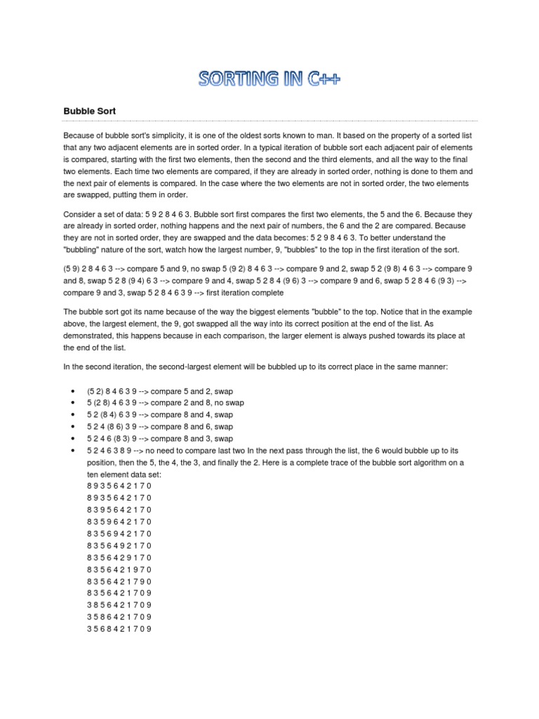 Sorting in C++ - Bubble Sort | PDF | Computer Data | Algorithms And ...