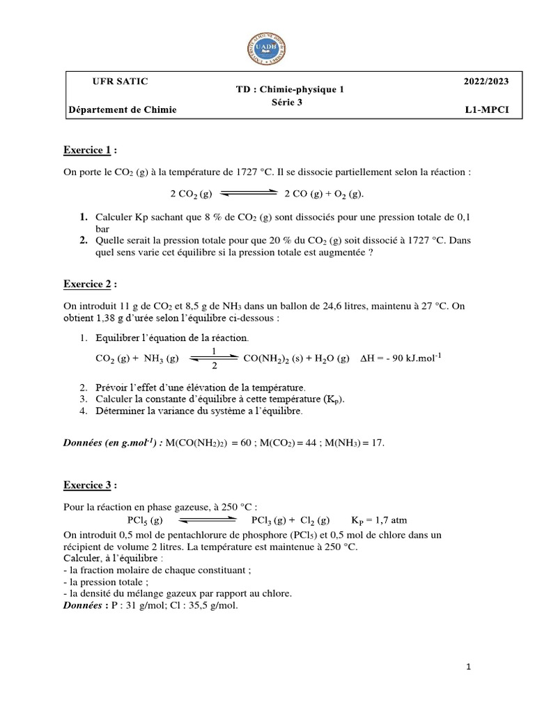 Calculs d'équilibre chimique et Kp | PDF