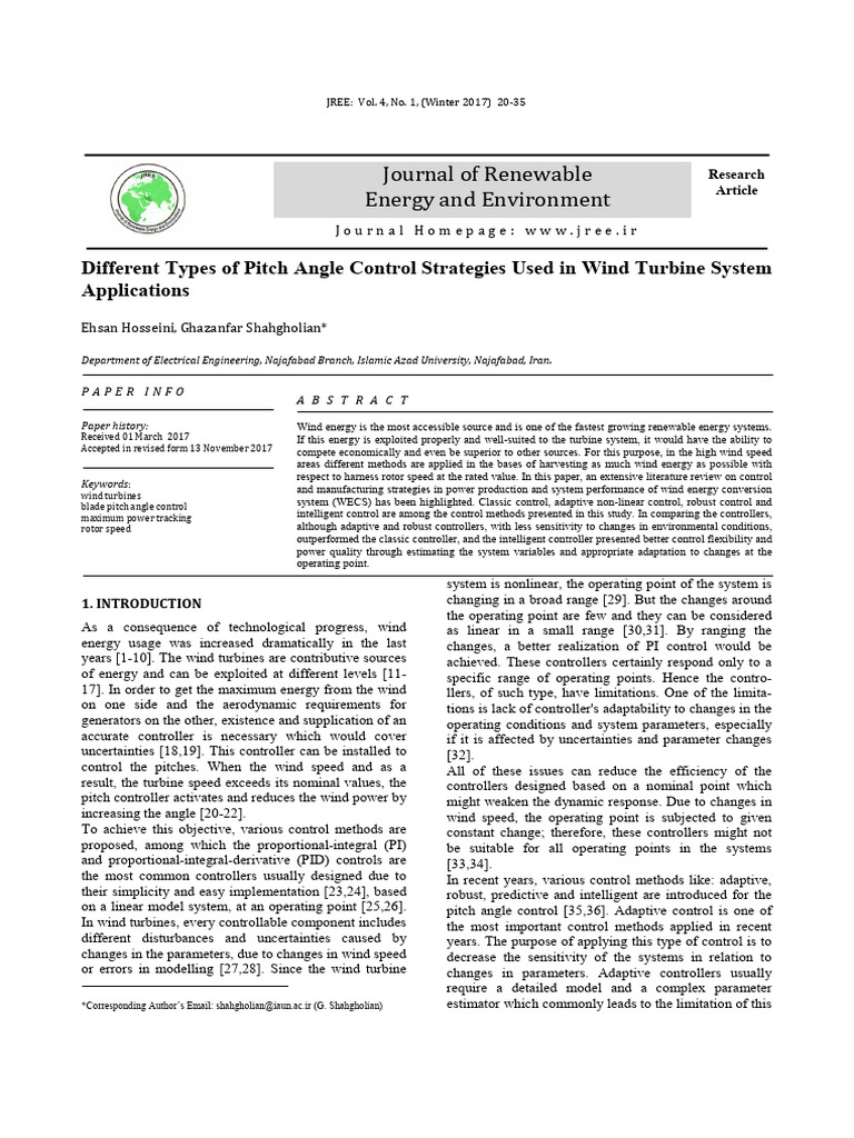 Different Types of Pitch Angle Control Strategies Used in Wind Turbine ...