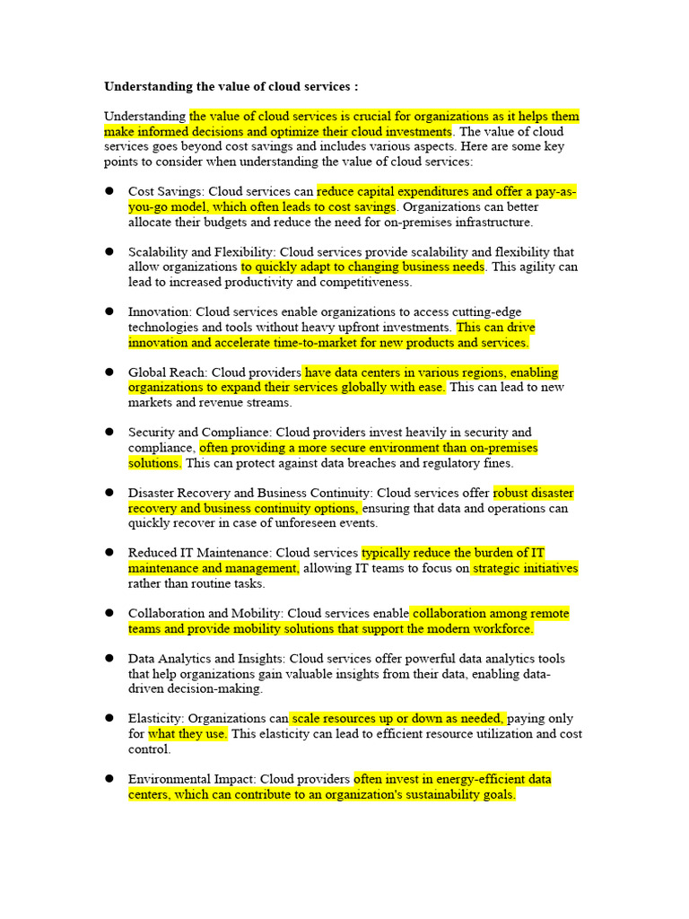 Understanding Ans Measuring Value of Cloud Services. | PDF | Cloud ...