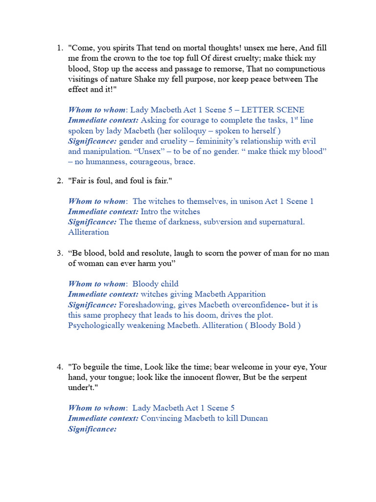 Key Quotes and Themes in Macbeth | PDF | Law | Poetry
