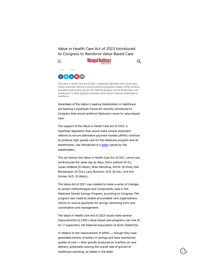 Value in Health Care Act of 2023 Introduced To Congress To Reinforce