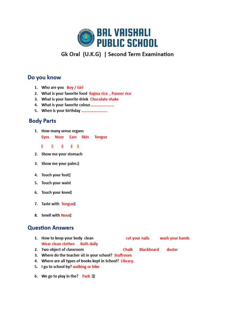 Ukg Second Term Gk. | PDF | Wellness