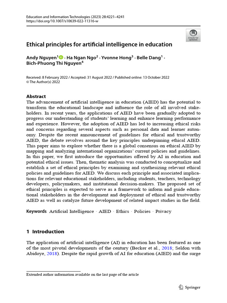 Ethical Principles for AI in K-12 Education | PDF | Artificial ...