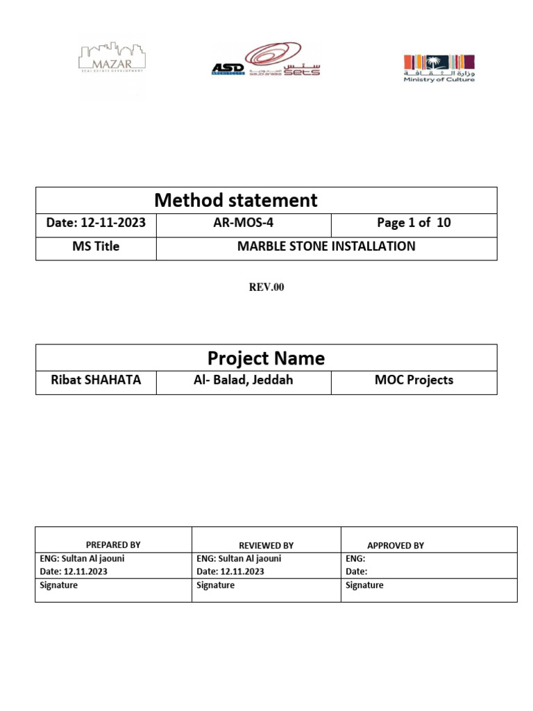Marble Installation Method Statement | PDF | Flooring | Safety