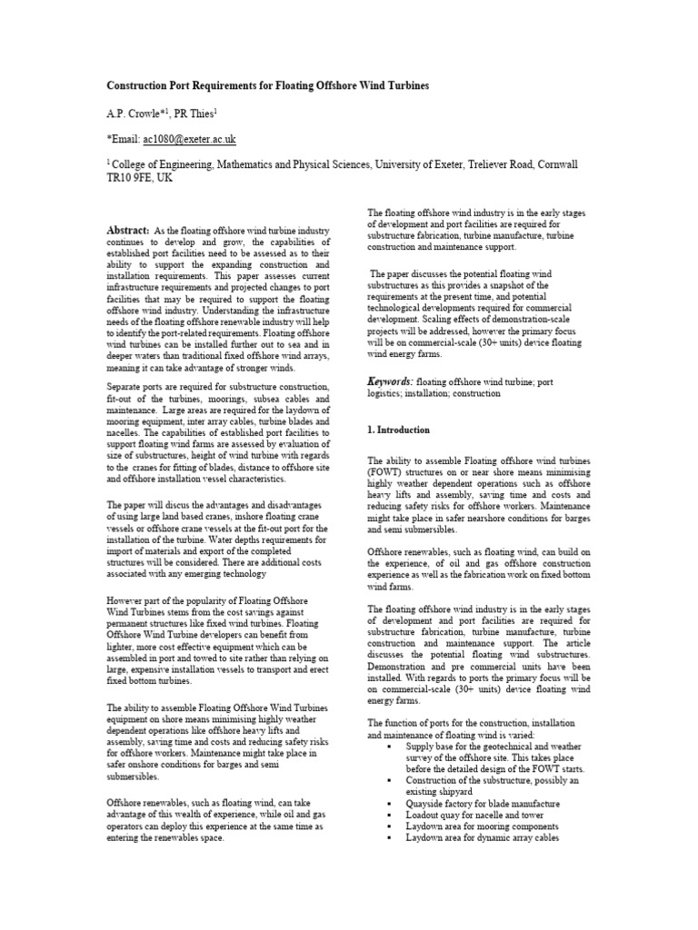 Port Requirements for Floating Wind Turbines | PDF | Offshore Wind ...