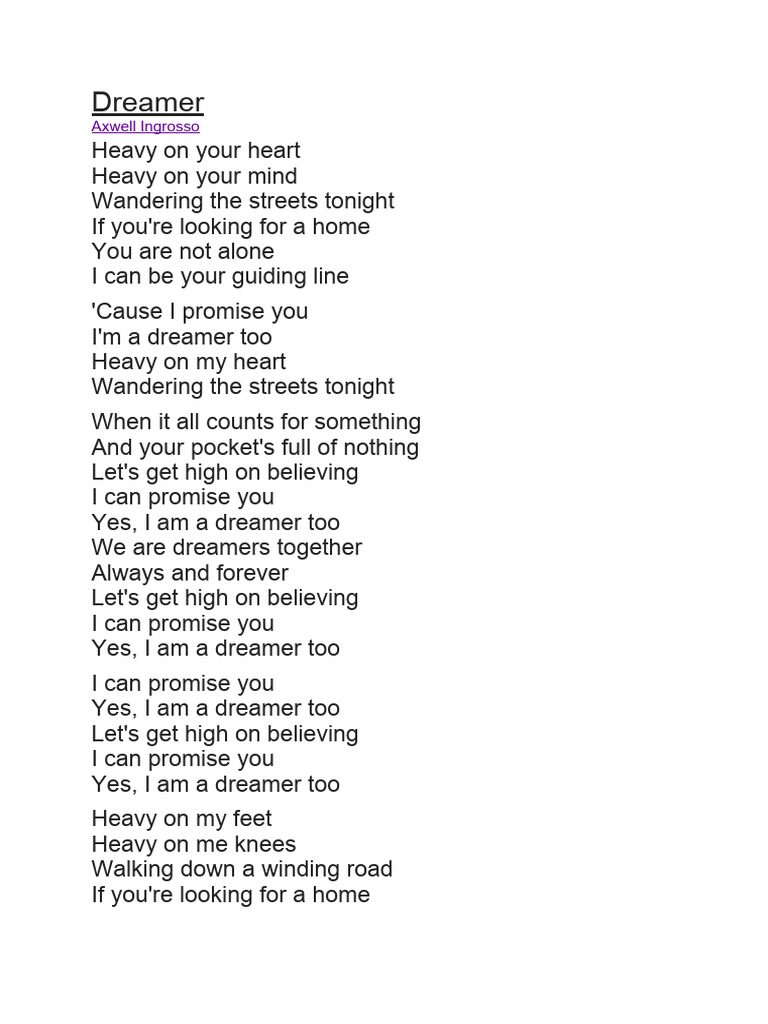 Dreamer lyrics pdf