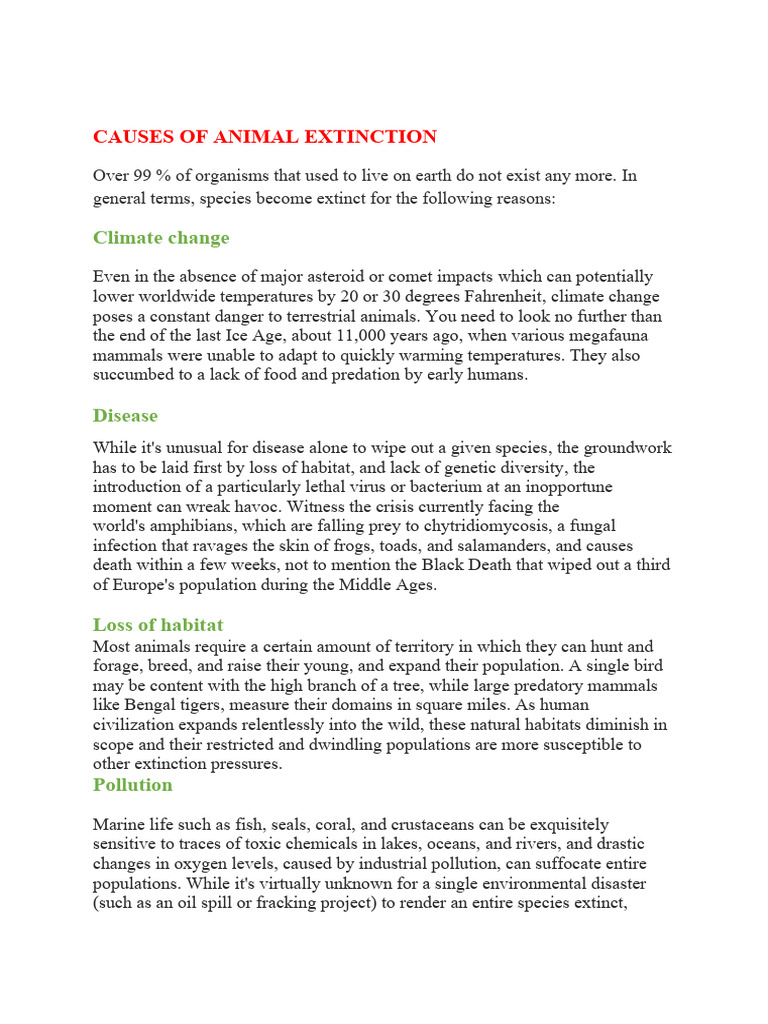 CAUSES OF ANIMAL EXTINCTION PDF Extinction Predation