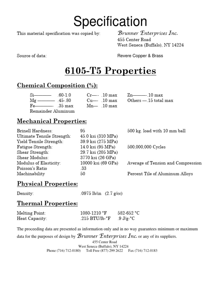 6105-T5 Aluminum Properties Overview | PDF