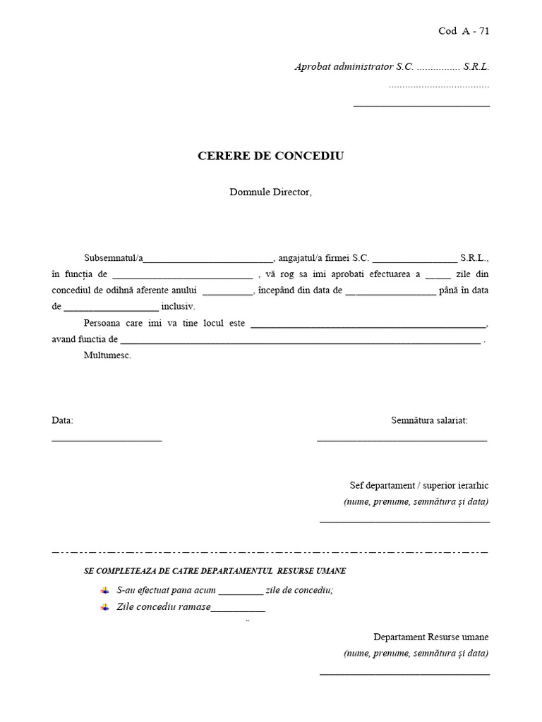 Cerere Concediu A-71 | PDF