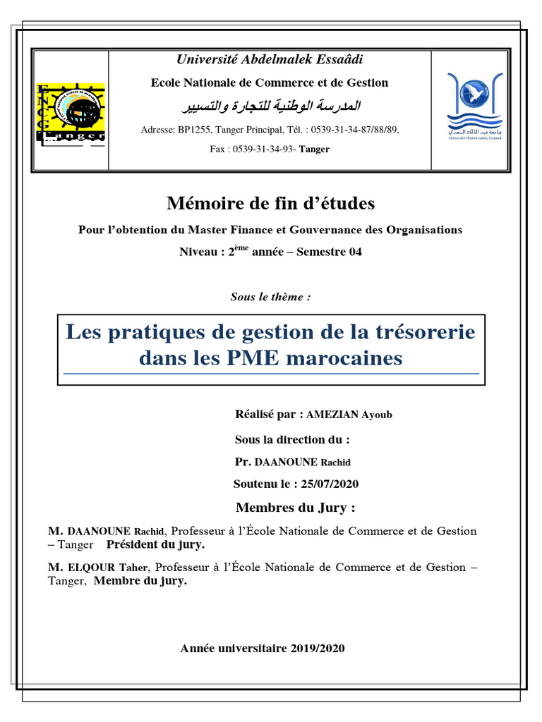 Gestion de la trésorerie des PME marocaines | PDF | Ratio financier ...