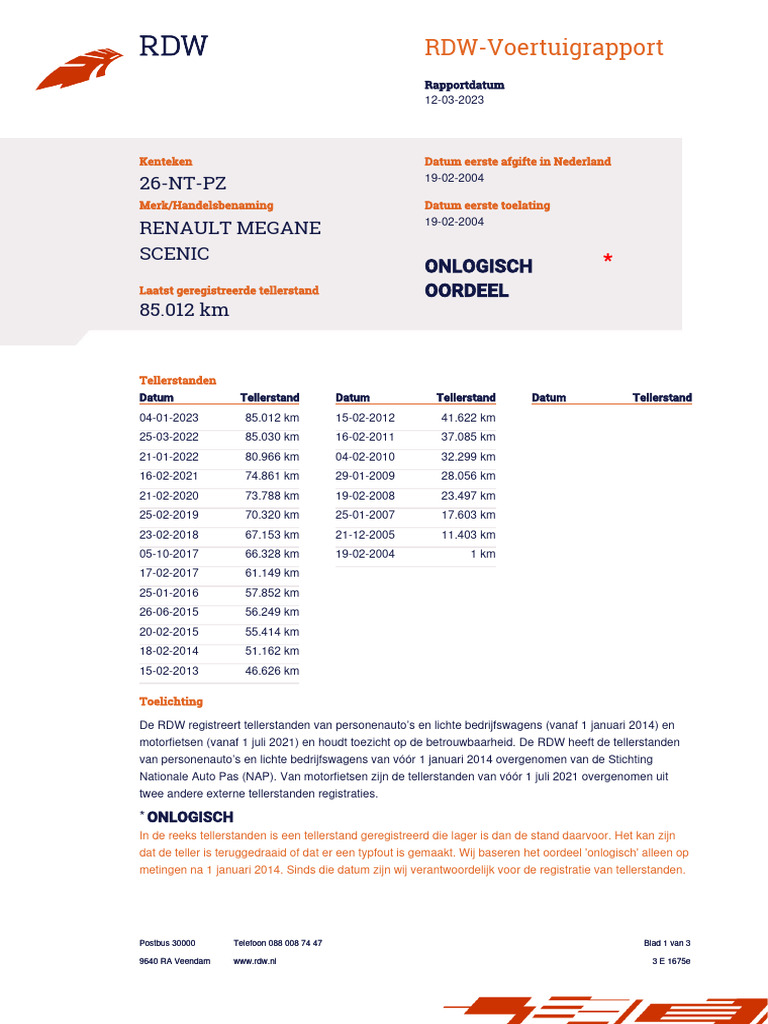 RDW Voertuigrapport | PDF