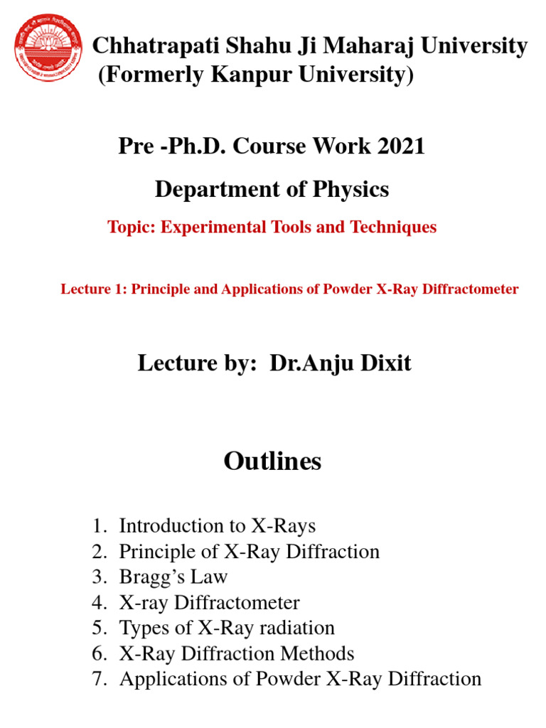 Lecture 1 Principle and Application of X Ray Diffractometer | PDF | X ...