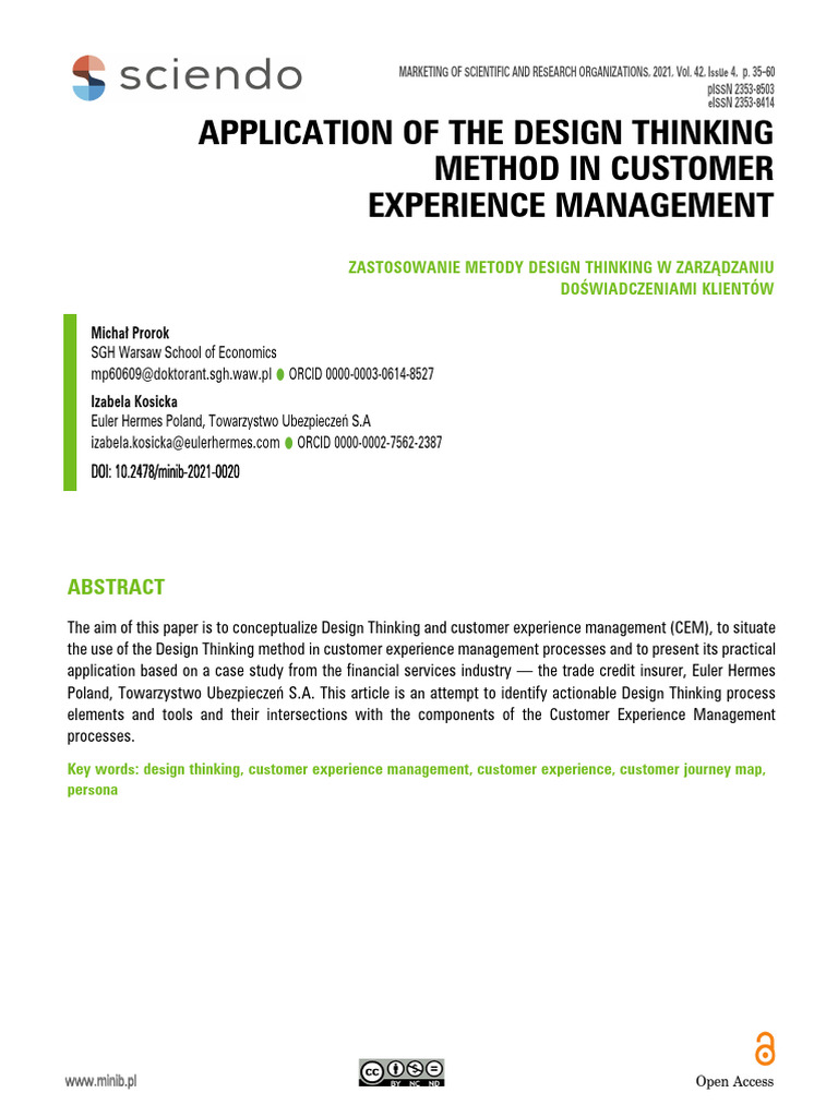 Application of The Design Thinking Method in Custo | PDF
