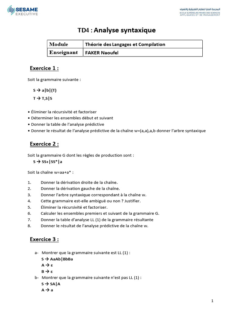 Analyse syntaxique et grammaires LL(1) | PDF | Arts du langage et ...