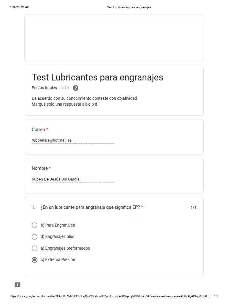 Test de Lubricantes para Engranajes | PDF | Lubricante | Engranaje